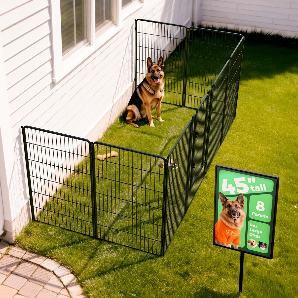 FXW Dog Playpen Heavy Duty Metal Pet Fence with Gate – 8/16/24/32/48 Panels, 24/32/40 Inch Height, Indoor & Outdoor Exercise Pen for Large Medium Small Dogs, Portable Yard Garden RV Camping Enclosure