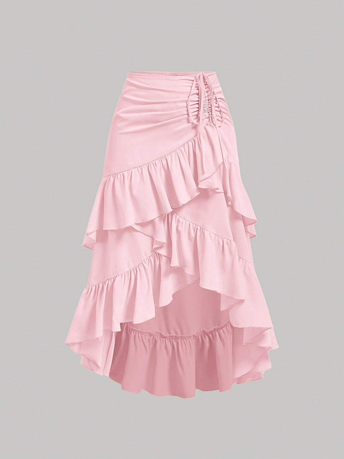 Women's Asymmetrical Pleated Hem Multi-Layer Midi Skirt – Flowy Chiffon-Style 100% Polyester Spring Fall Fashion Tiered Ruffle Swing Skirt