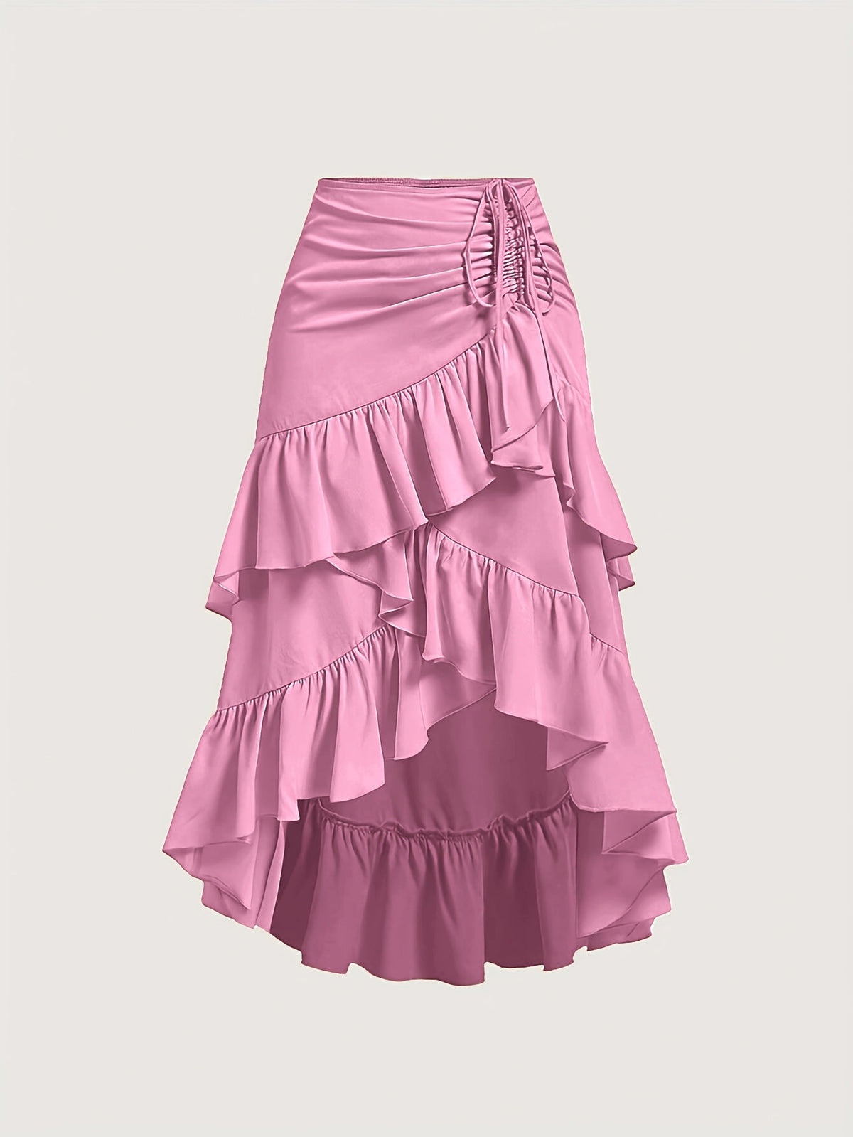 Women's Asymmetrical Pleated Hem Multi-Layer Midi Skirt – Flowy Chiffon-Style 100% Polyester Spring Fall Fashion Tiered Ruffle Swing Skirt